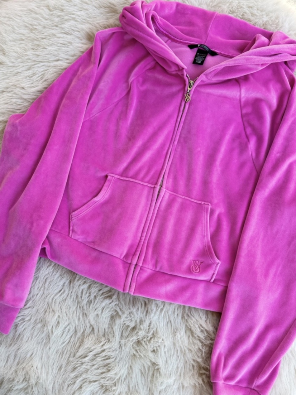 Victoria's Secret On Point Soft Velour Plush Full Zip Hoodie Sweater Small Pink